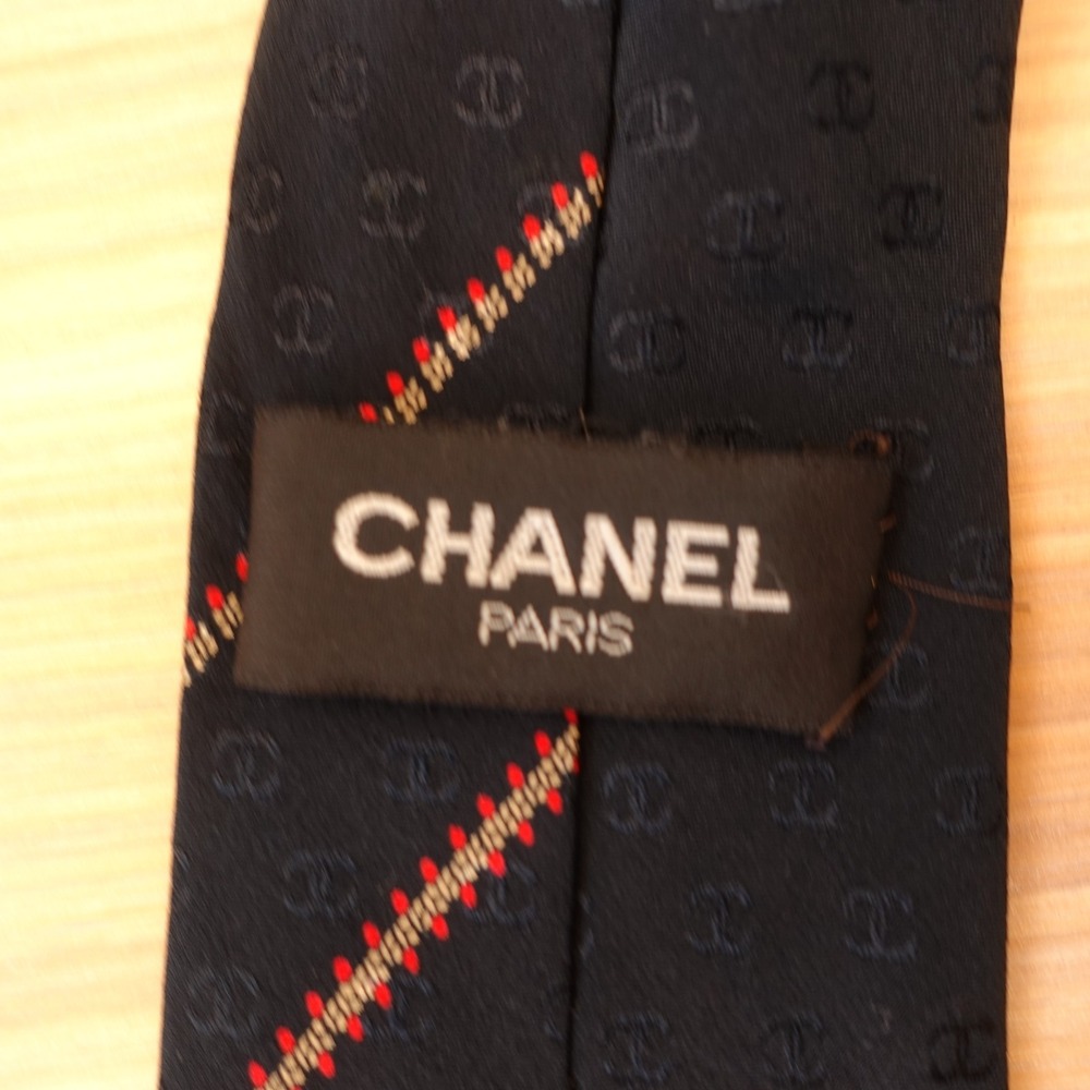 CHANEL Neck Tie Men Black CC Monogram Logo Stripe Silk French Luxury FRANCE $425 - Picture 3 of 16